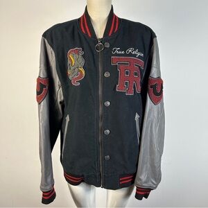 True Religion Men's Black and Gray Varsity Jacket M